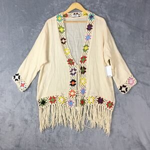 New Anthropologie Kindred Colorful Crochet Boho Beach Summer Cardigan Sz Plus 1X
